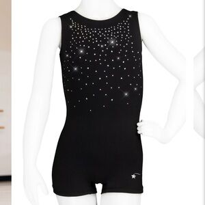 Destira Girl’s Radiance Gymnastics Unitard - black with crystal sparkles